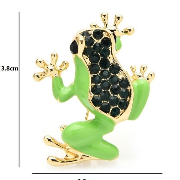 Gold plated green crystal frog brooch - Picture 6 of 13